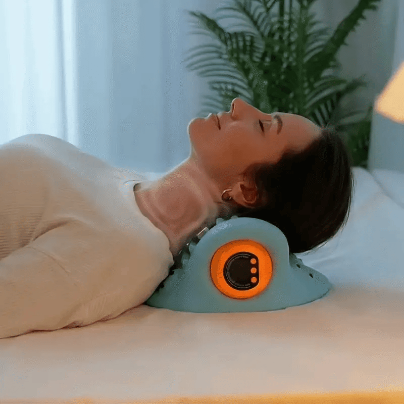 Customer using Mirathera at home, head supported on the device